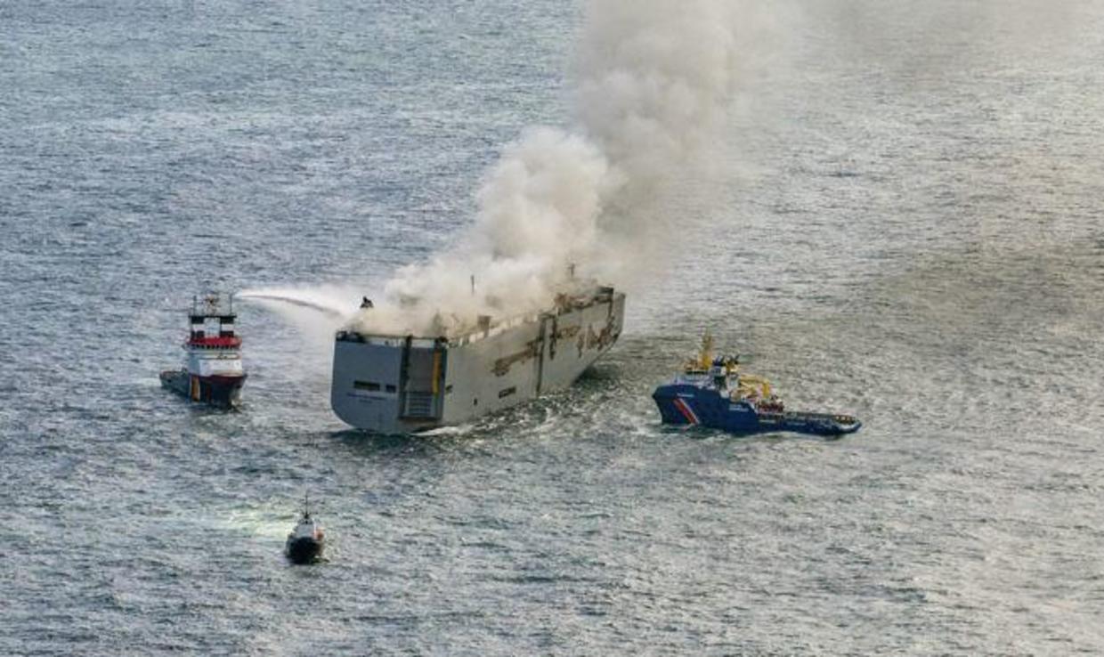 Fire Engulfs Cargo Ship Carrying EVs